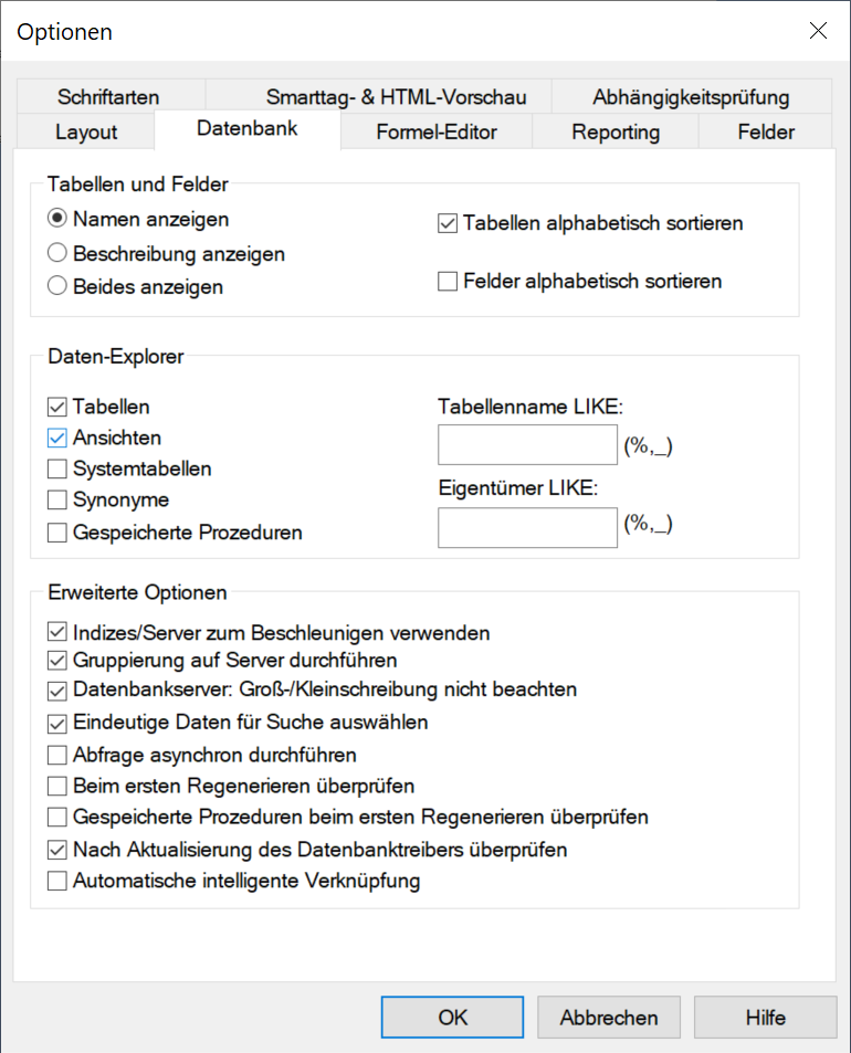 Optionen - Datenbank