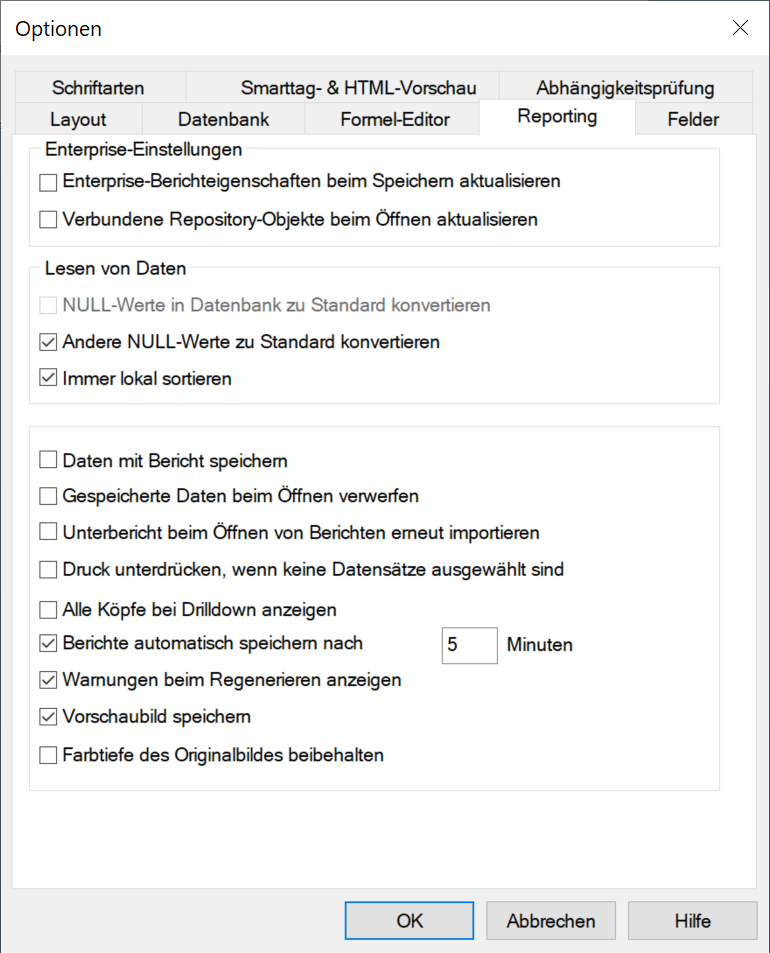 Optionen - Reporting