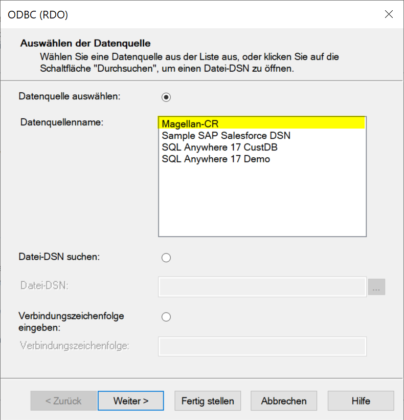 Datenbank Assistent - ODBC-Verbindung wählen